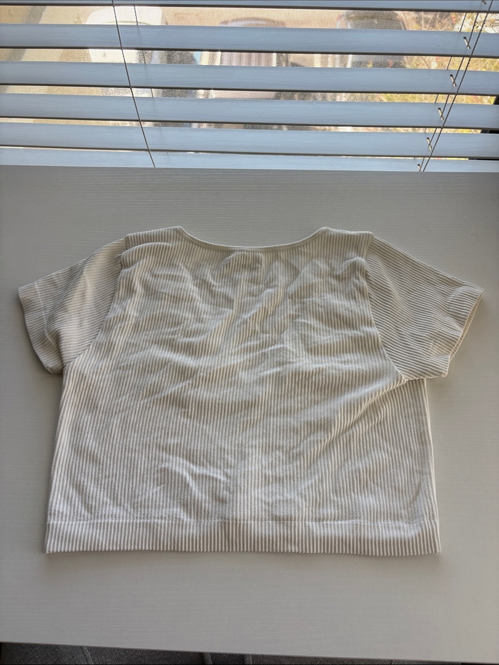 Garage Cream Ribbed V-Neck Cropped Tee - Picture 2 of 3